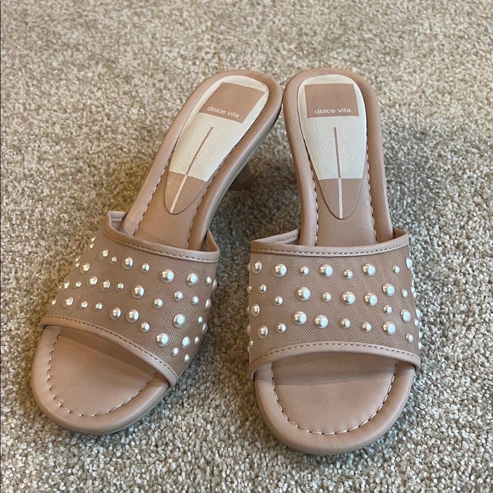 Dolce Vita Beige Pearl Studded Mules